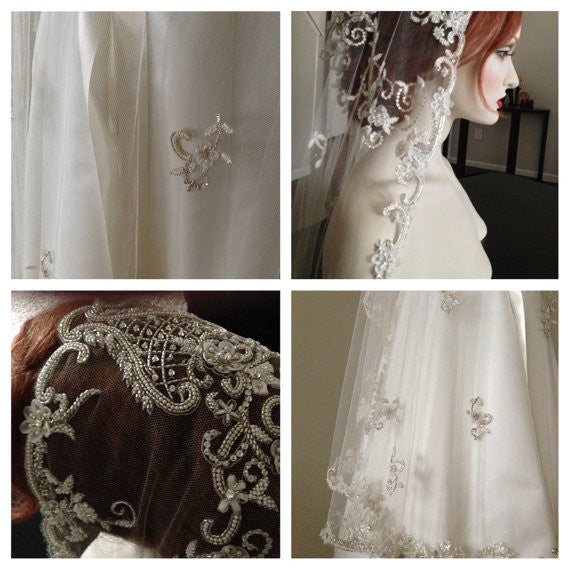 MillieIcaro Vintage Inspired Cathedral Length Bridal Veil