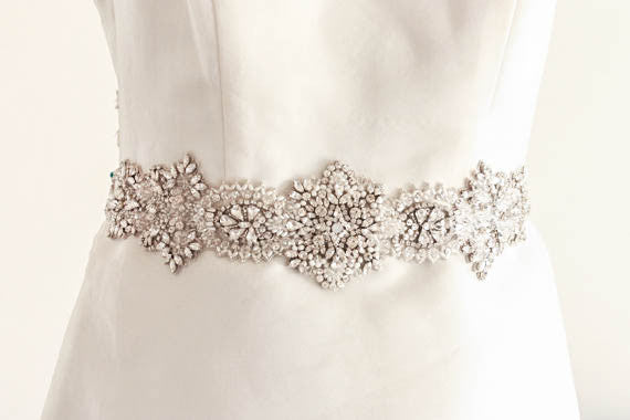Art Deco Bridal Sash, Bridal Belt Blue, Bridal Sash